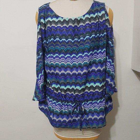 Blue  open sleeve top - Picture 1 of 4